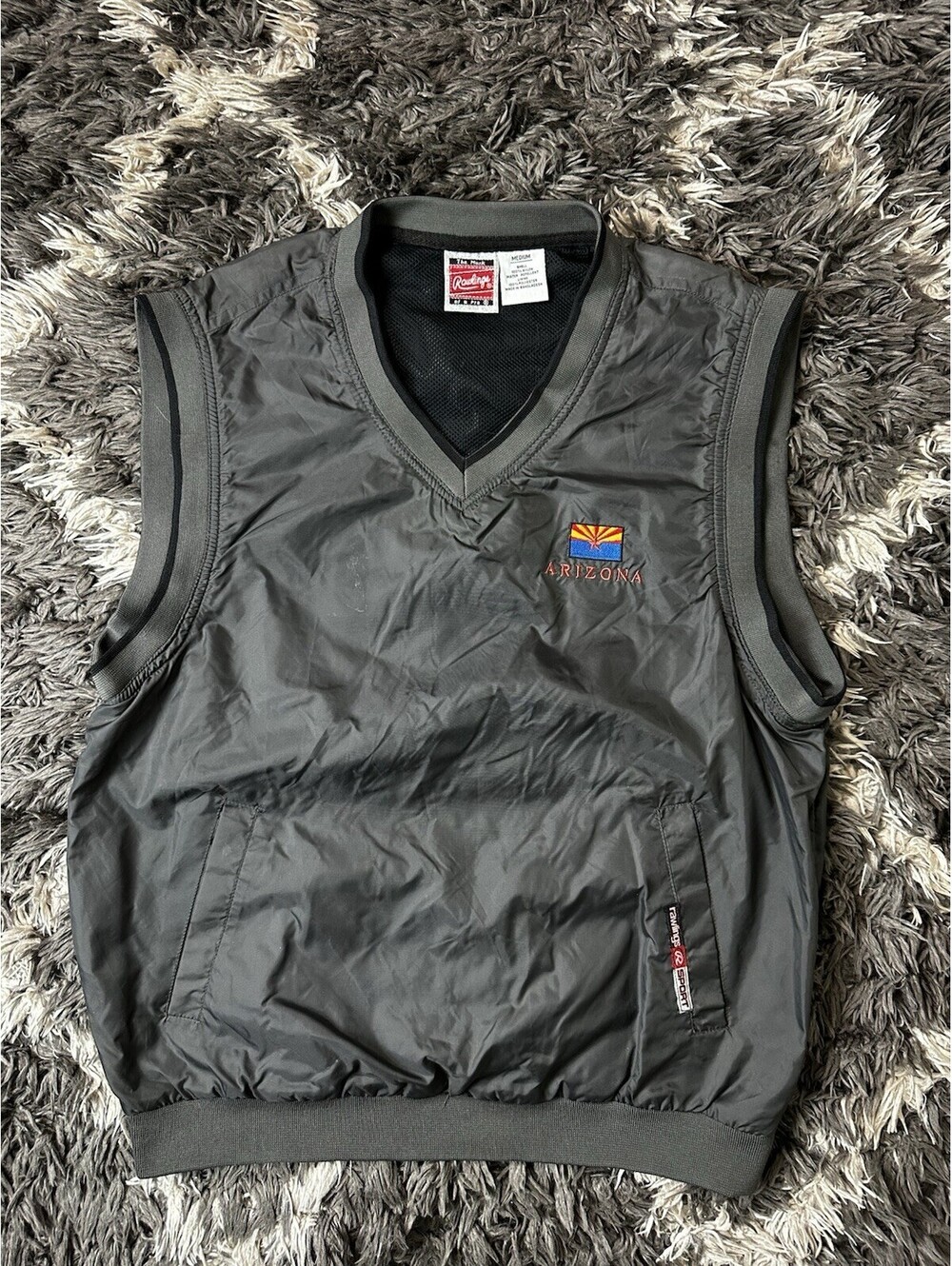 Vintage 90s Rawlings Arizona Flag V-Neck Nylon Golf Vest Mens Medium Gray
